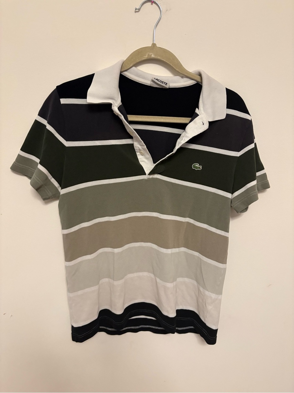 Vintage Lacoste Striped Polo Shirt Size 4 Green Black Gradient Ombre Y2K